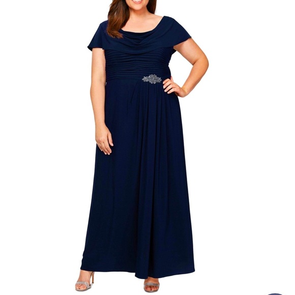 Women’s Formal Dress Plus Sz 14W Matte Jersey Cowl Neck Cap Sleeve ALEX EVENINGS - Picture 1 of 9